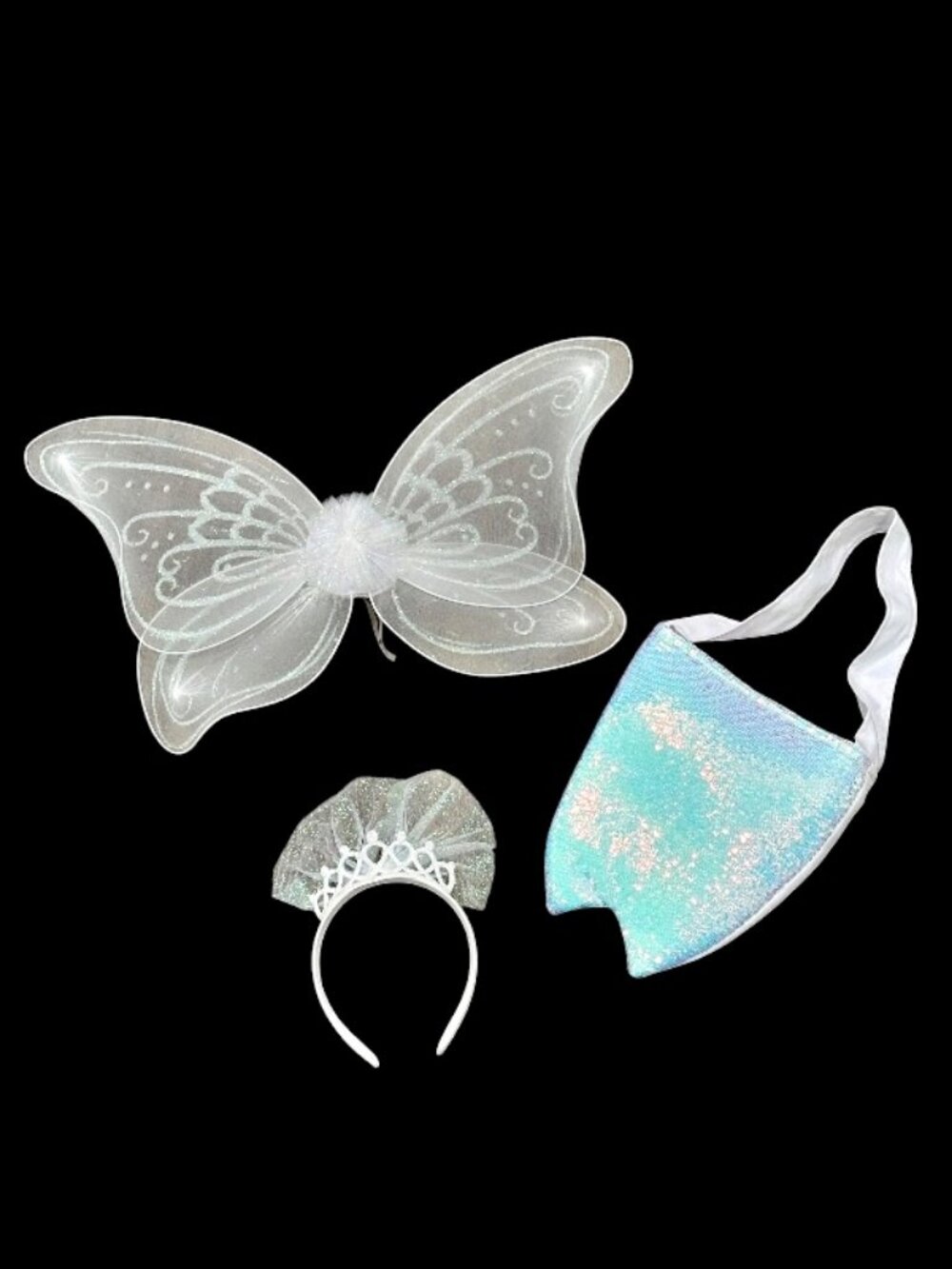 Tooth Fairy Girls Halloween Costume Accessories: Sequined Purse Wings Crown
